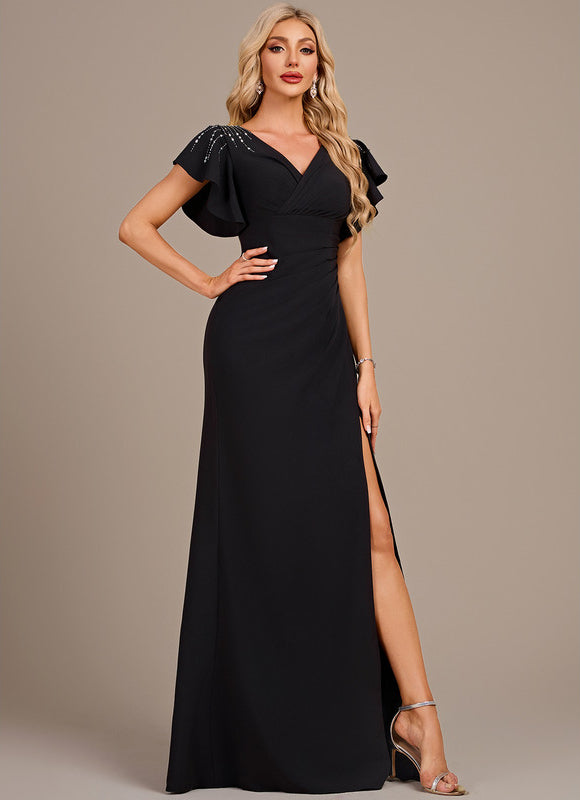 Robe Fourreau Longue Élégante Noire - gallery 3