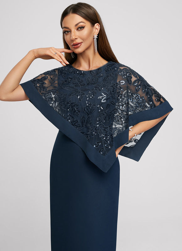 Robe Fourreau Chiffon Marine - gallery 4