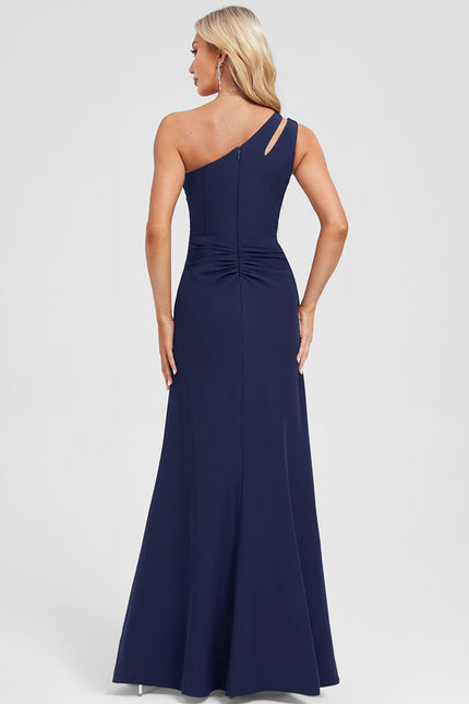 Robe Fourreau Asymétrique Marine - gallery 5