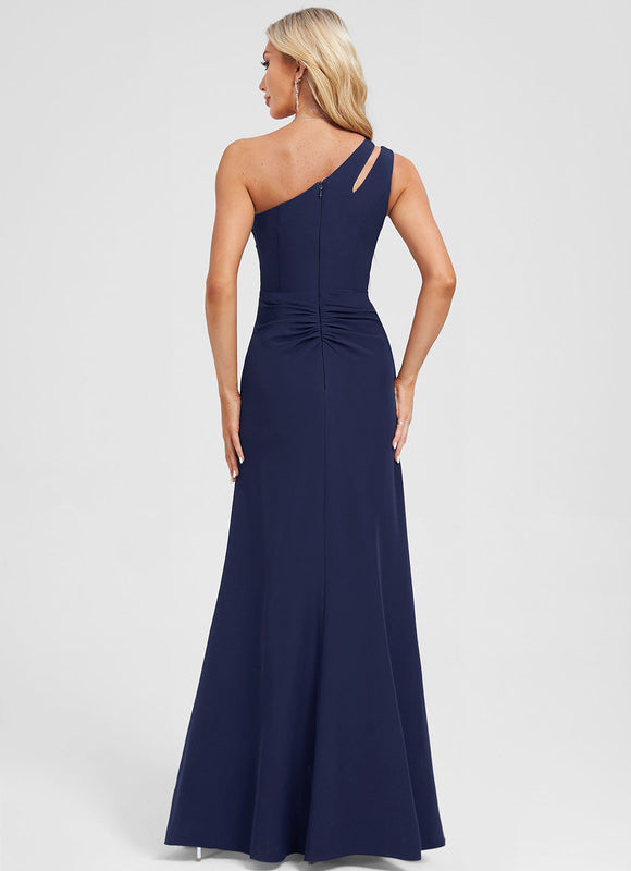 Robe Fourreau Asymétrique Marine - gallery 5