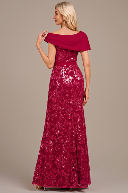 Robe Fourreau Soirée Bordeaux Scintillante - gallery 5