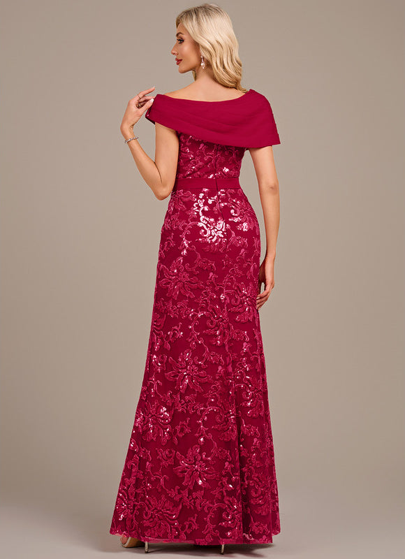 Robe Fourreau Soirée Bordeaux Scintillante - gallery 5