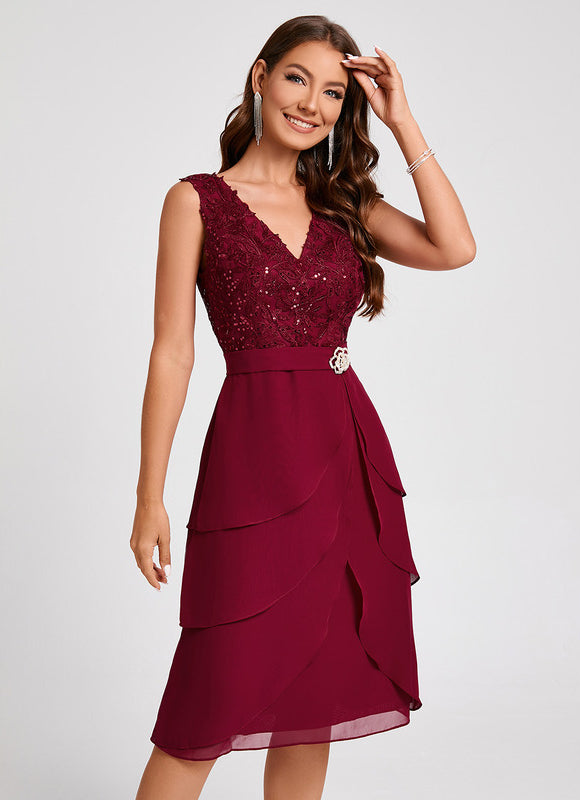 Robe Fourreau Bordeaux Volants - gallery 3