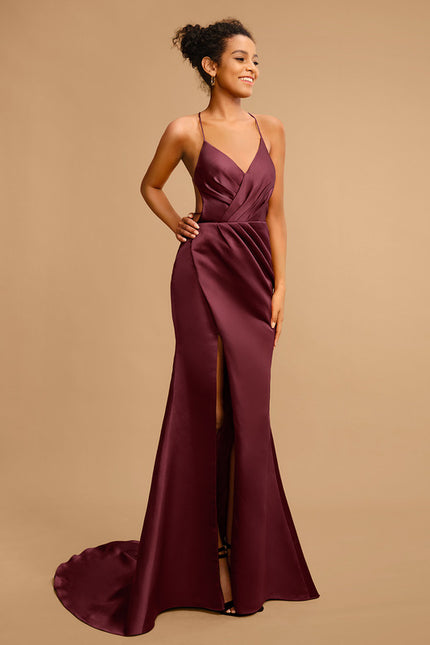 Robe Fourreau Traîne Bordeaux - gallery 3