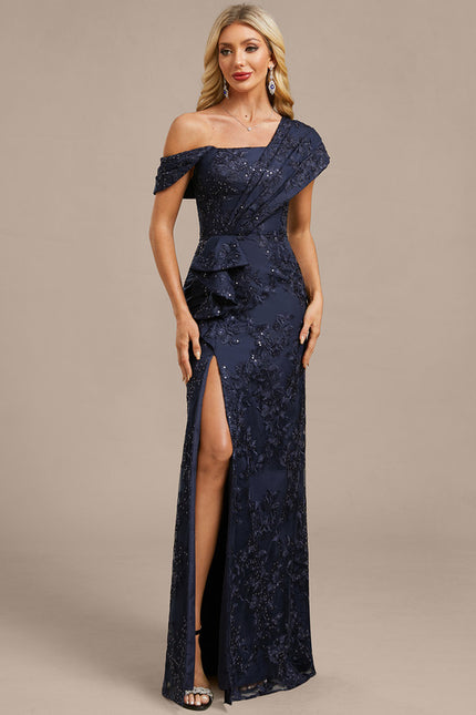 Robe Fourreau Soirée Navy Pailletée