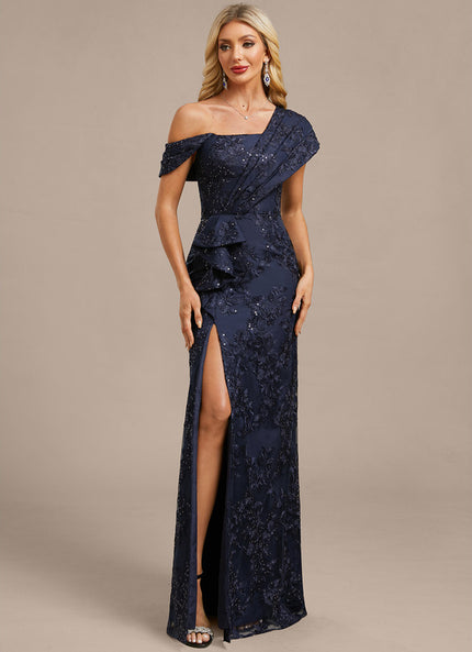 Robe Fourreau Soirée Navy Pailletée