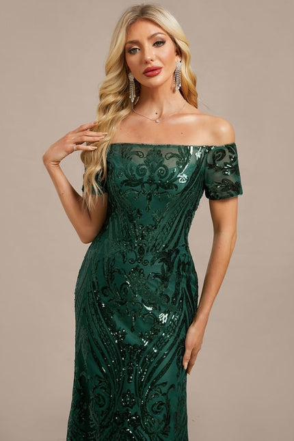 Robe Fourreau Scintillante Verte - gallery 1