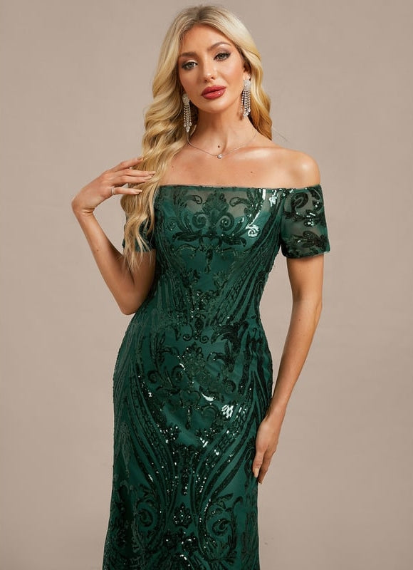 Robe Fourreau Scintillante Verte - gallery 1