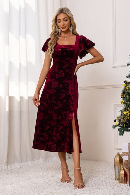 Robe Fourreau Midi Bordeaux Fleuri - gallery 4
