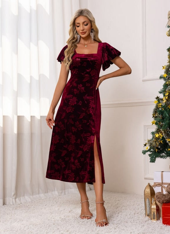 Robe Fourreau Midi Bordeaux Fleuri - gallery 4
