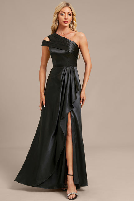 Robe Fourreau Satin Noire Élégante - gallery 4