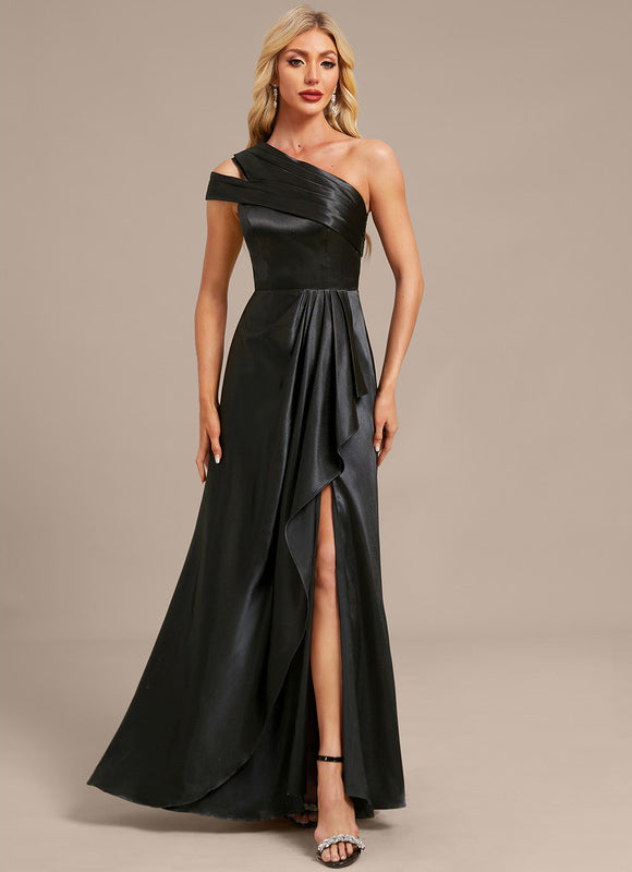 Robe Fourreau Satin Noire Élégante - gallery 4