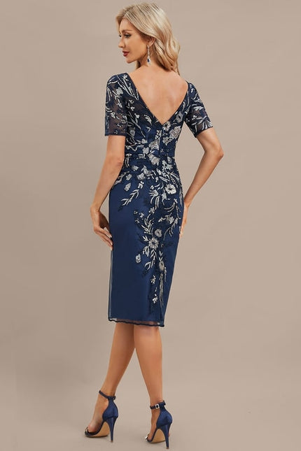 Robe Fourreau Marine Brodée - gallery 6