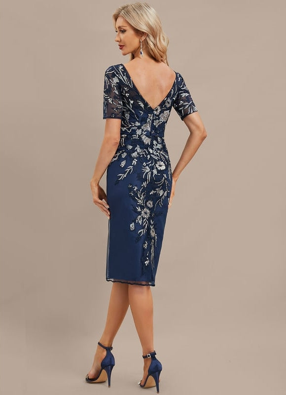 Robe Fourreau Marine Brodée - gallery 6