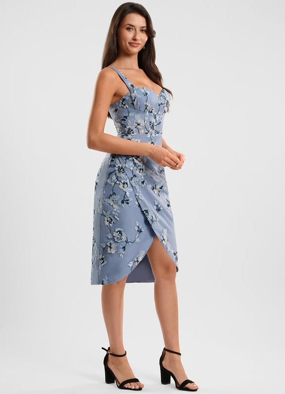 Robe Fourreau Bleue Florale - gallery 4