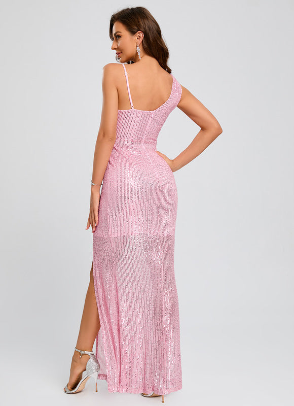 Robe Fourreau Pailletée Asymétrique - gallery 1
