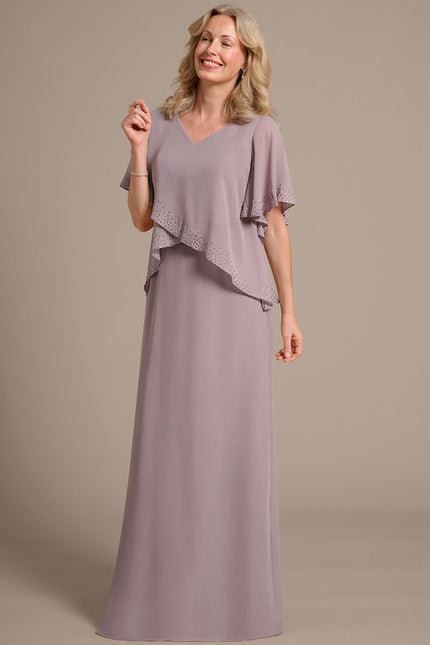 Robe Fourreau Longue Mauve Fluide - gallery 4