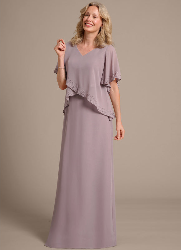 Robe Fourreau Longue Mauve Fluide - gallery 4