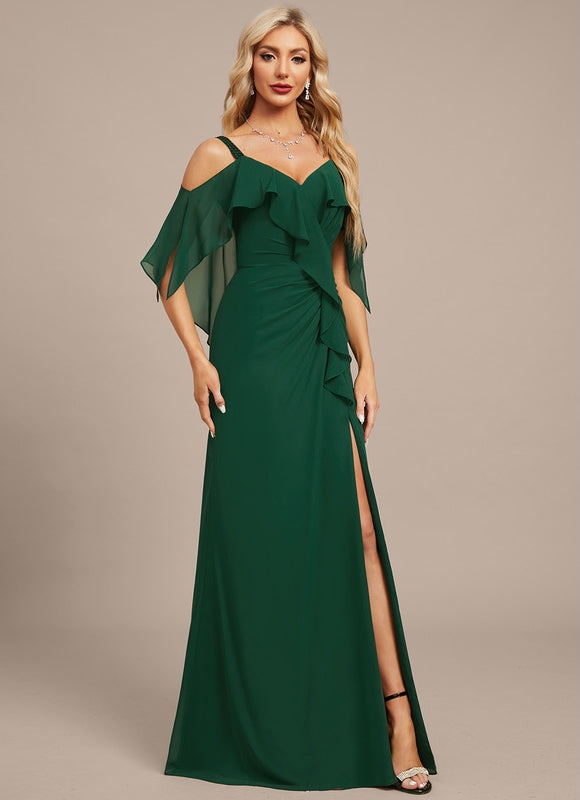 Robe Fourreau Longue Émeraude Drapée - gallery 5