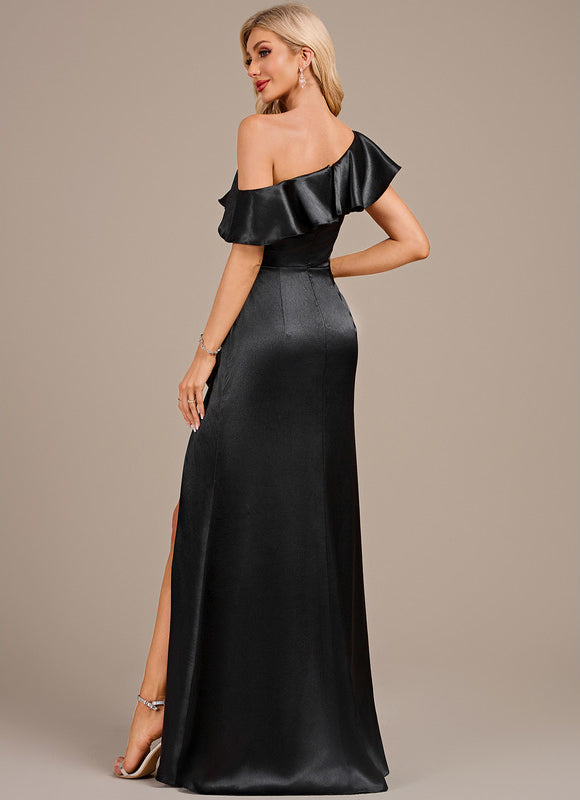 Robe Fourreau Satinée Fendue - gallery 5