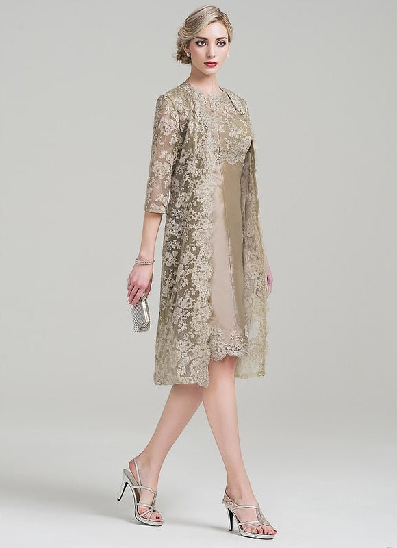 Robe Fourreau Dentelle Beige - gallery 3