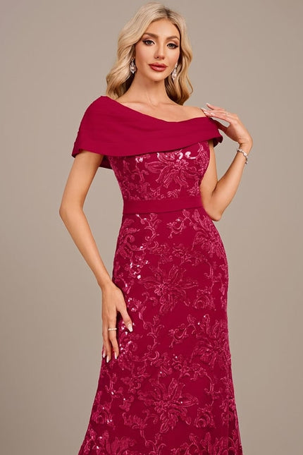 Robe Fourreau Soirée Bordeaux Scintillante - gallery 1