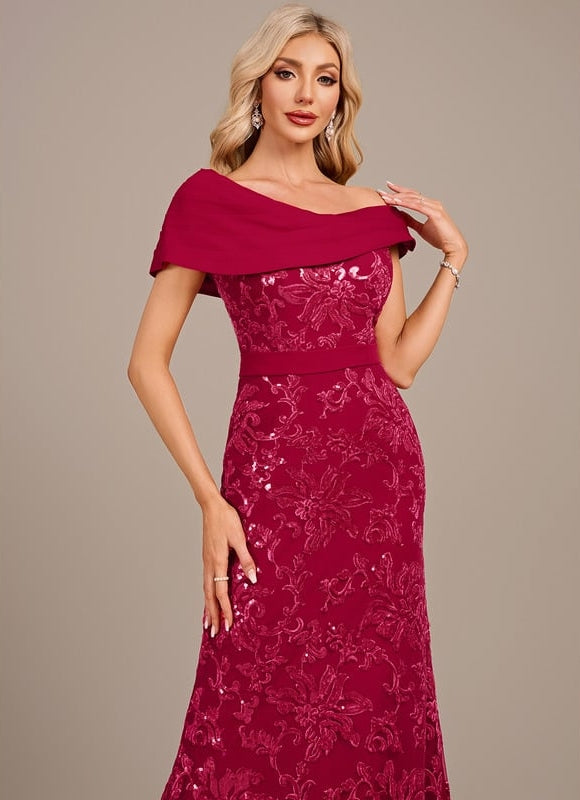 Robe Fourreau Soirée Bordeaux Scintillante - gallery 1