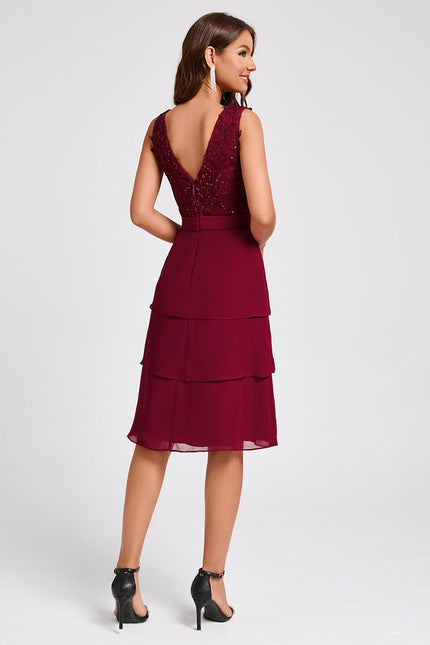 Robe Fourreau Bordeaux Volants - gallery 5