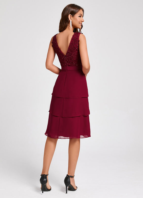 Robe Fourreau Bordeaux Volants - gallery 5