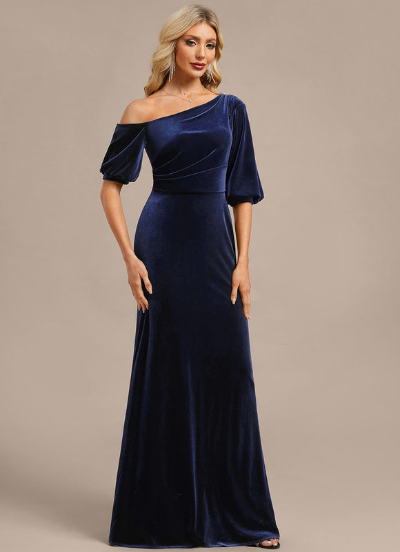 Robe Fourreau Velours Bleu Nuit - gallery 5