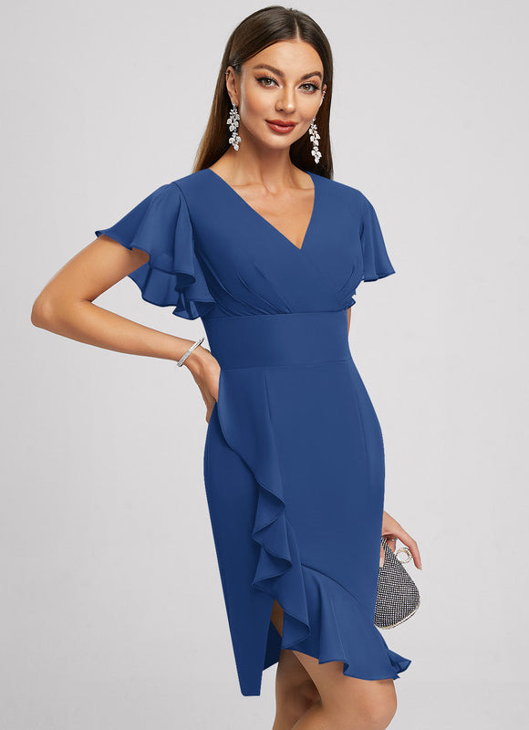 Robe Fourreau Violette À Volants - gallery 2