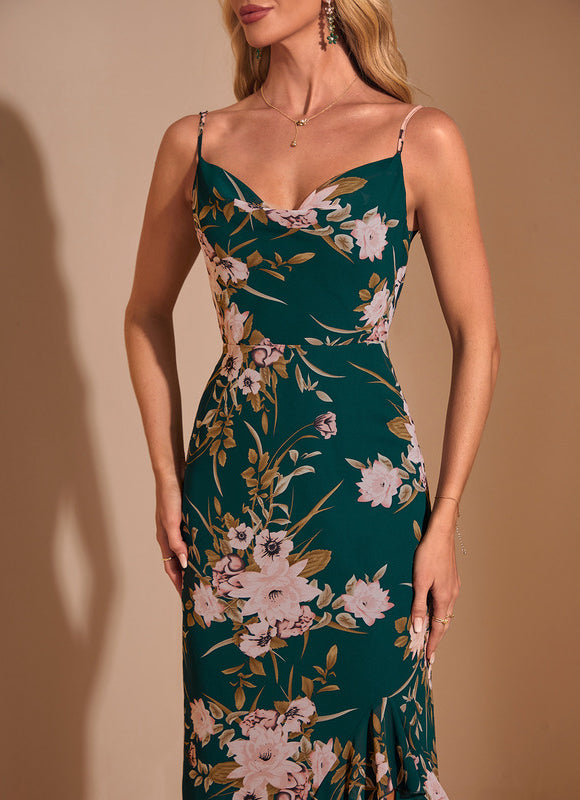 Robe Fourreau Émeraude Fleurie - gallery 2