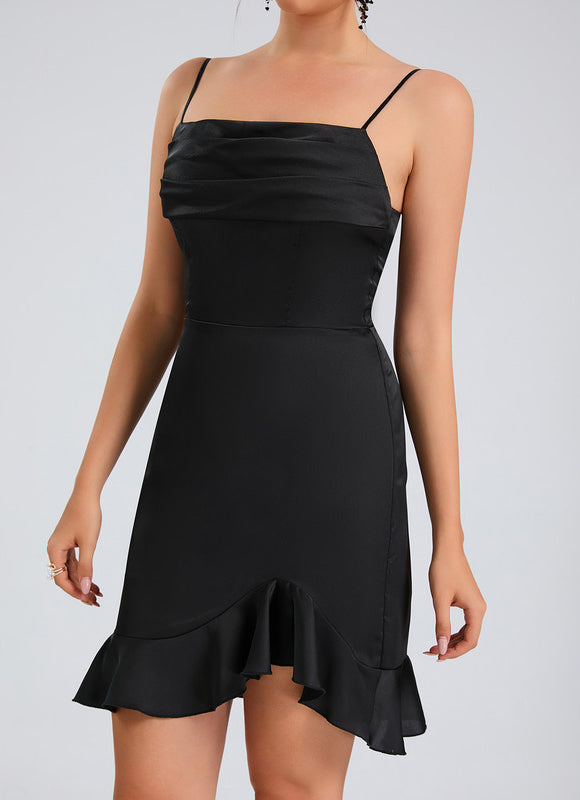 Robe Fourreau Satinée Noire - gallery 6