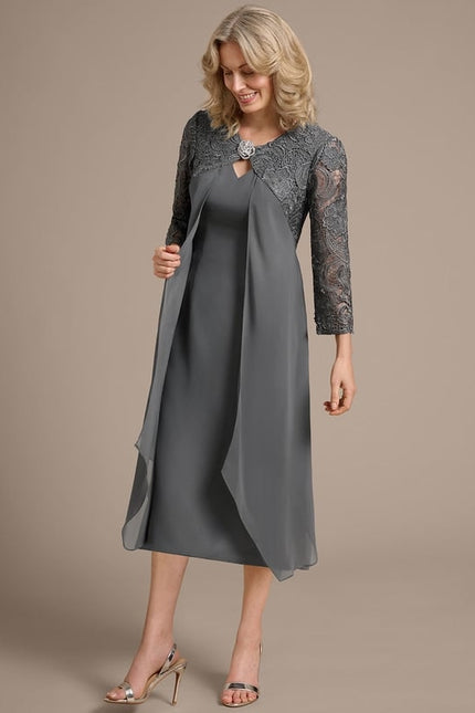 Robe Fourreau Gris Perle - gallery 4