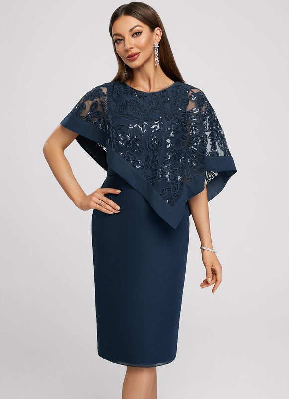 Robe Fourreau Chiffon Marine - gallery 3