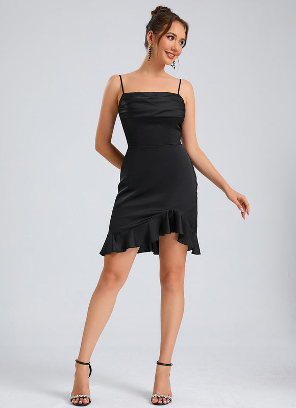 Robe Fourreau Satinée Noire - gallery 3