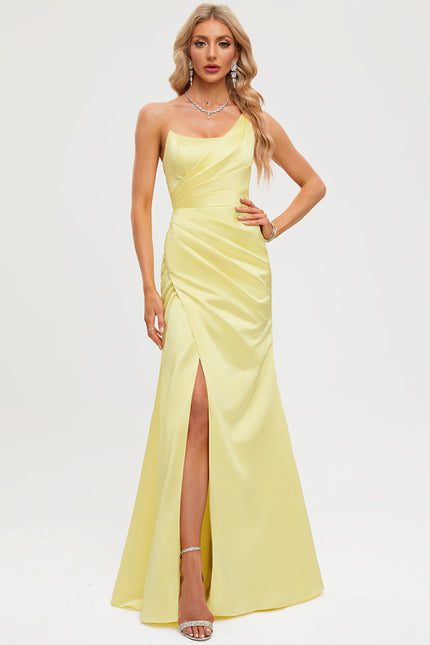 Robe Fourreau Satinée Jaune