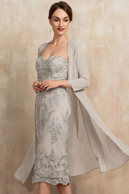 Robe Fourreau Grise Brodée