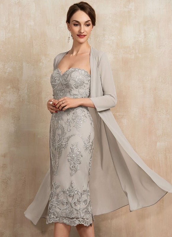 Robe Fourreau Grise Brodée