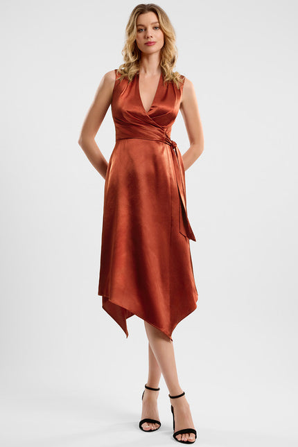 Robe Fourreau Satin Cuivré - gallery 2