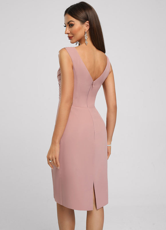 Robe Fourreau Drapée Rose - gallery 4