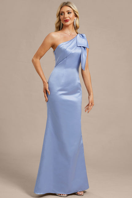 Robe Fourreau Satin Bleu Ciel - gallery 5