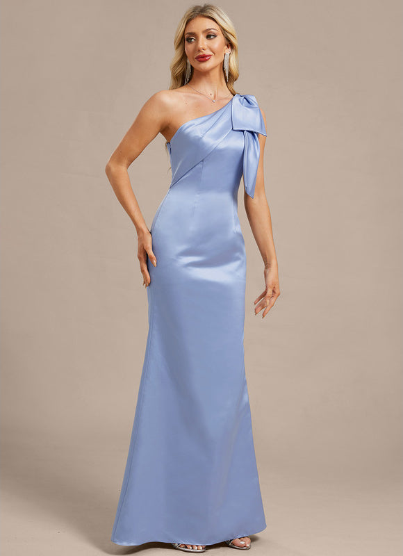 Robe Fourreau Satin Bleu Ciel - gallery 5