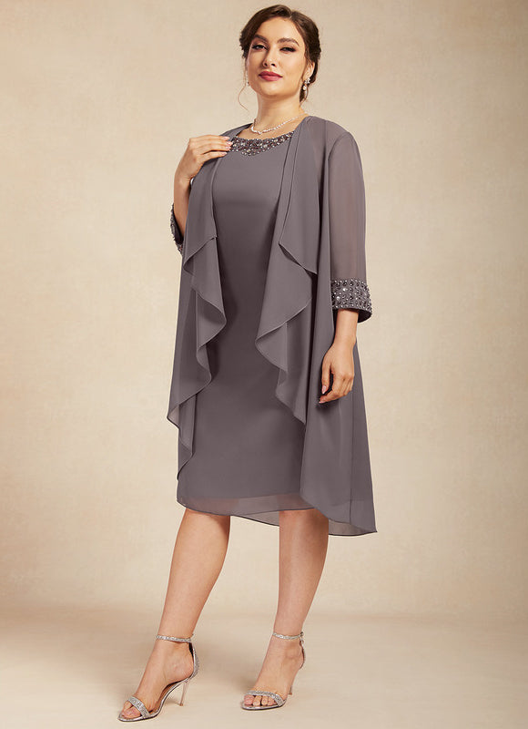 Robe Fourreau Élégante Grise - gallery 6