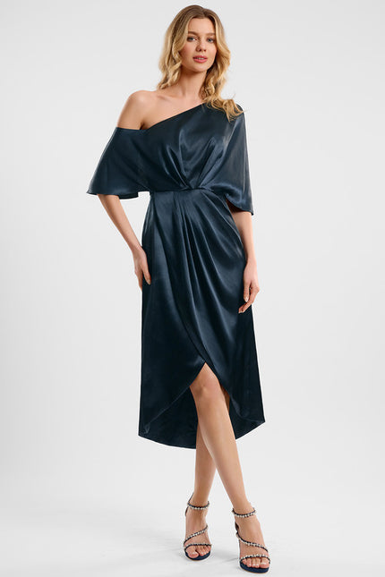 Robe Fourreau Satin Émeraude - gallery 2