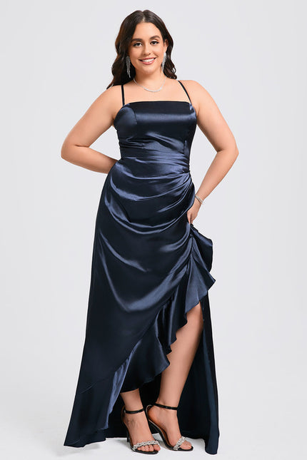 Robe Fourreau Satin Bleu Nuit - gallery 9