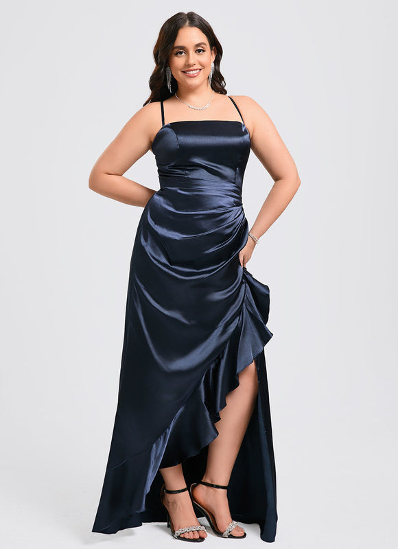 Robe Fourreau Satin Bleu Nuit - gallery 9