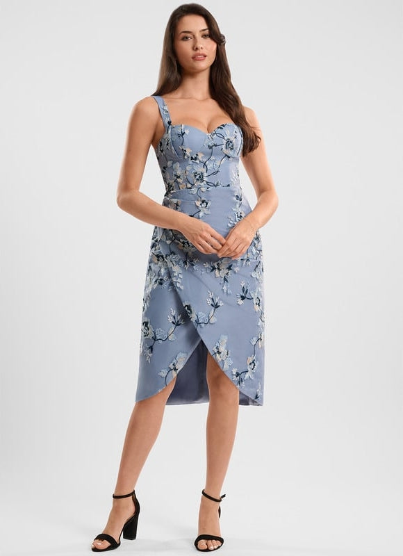 Robe Fourreau Bleue Florale - gallery 2