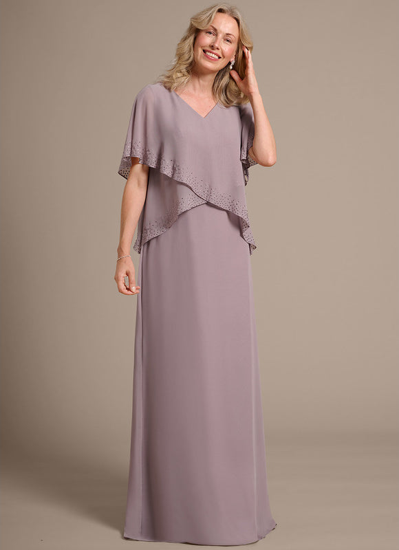 Robe Fourreau Longue Mauve Fluide - gallery 5