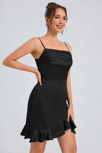 Robe Fourreau Satinée Noire - gallery 4